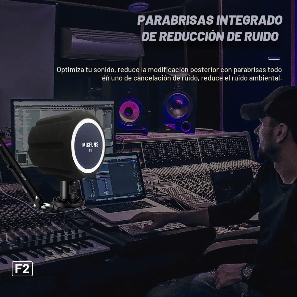 F2 Filtro pop para micrófonos profesionales, pantalla de micrófono acústico para micrófonos de estudio de grabación de 45mm-60mm, espuma que absorbe el sonido y reduce el ruido y las