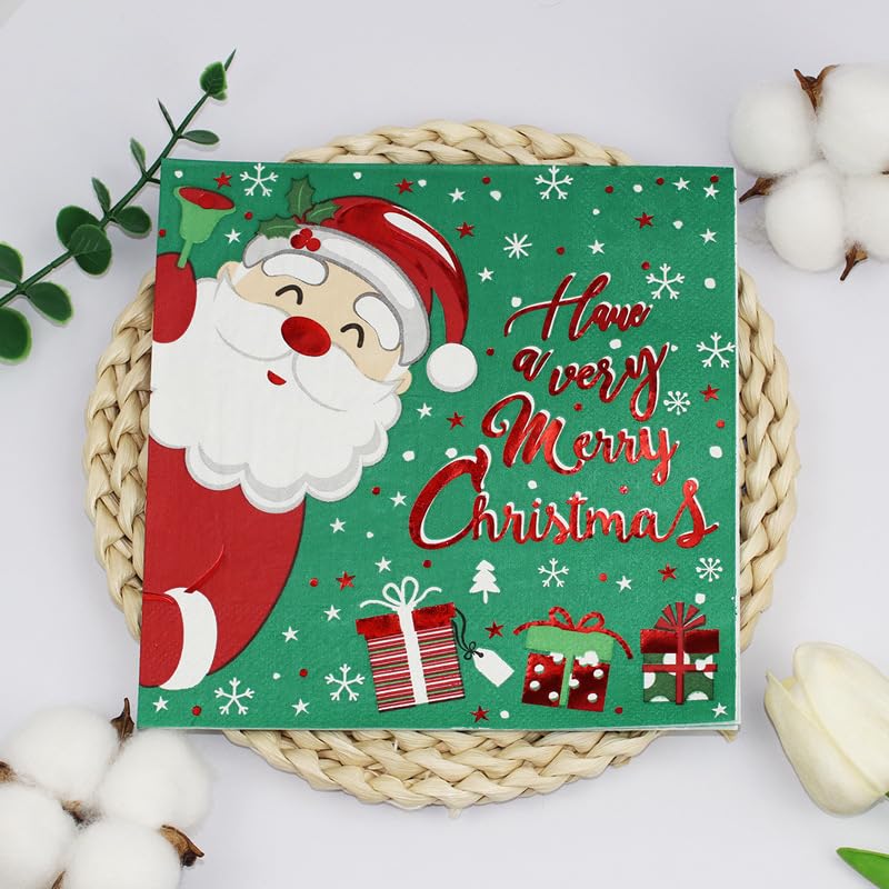 Servilletas Decoupage Verde Navidad Rojo Servilletas Papel Decoradas Cocktail Desechables Cumpleaños 2 Capas Toilet Paper Towels Baño para Bodas,Fiesta en el Jardín Mesa Deco 30 Paquetes(33x33cm）