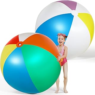 2 Pieces Giant Inflatable Beach Balls 48 Inch Large Beach Ball Jumbo Rainbow Color Ball Big Pool Balls for Swimming Summer Beach Party Event Favors, 2 Styles