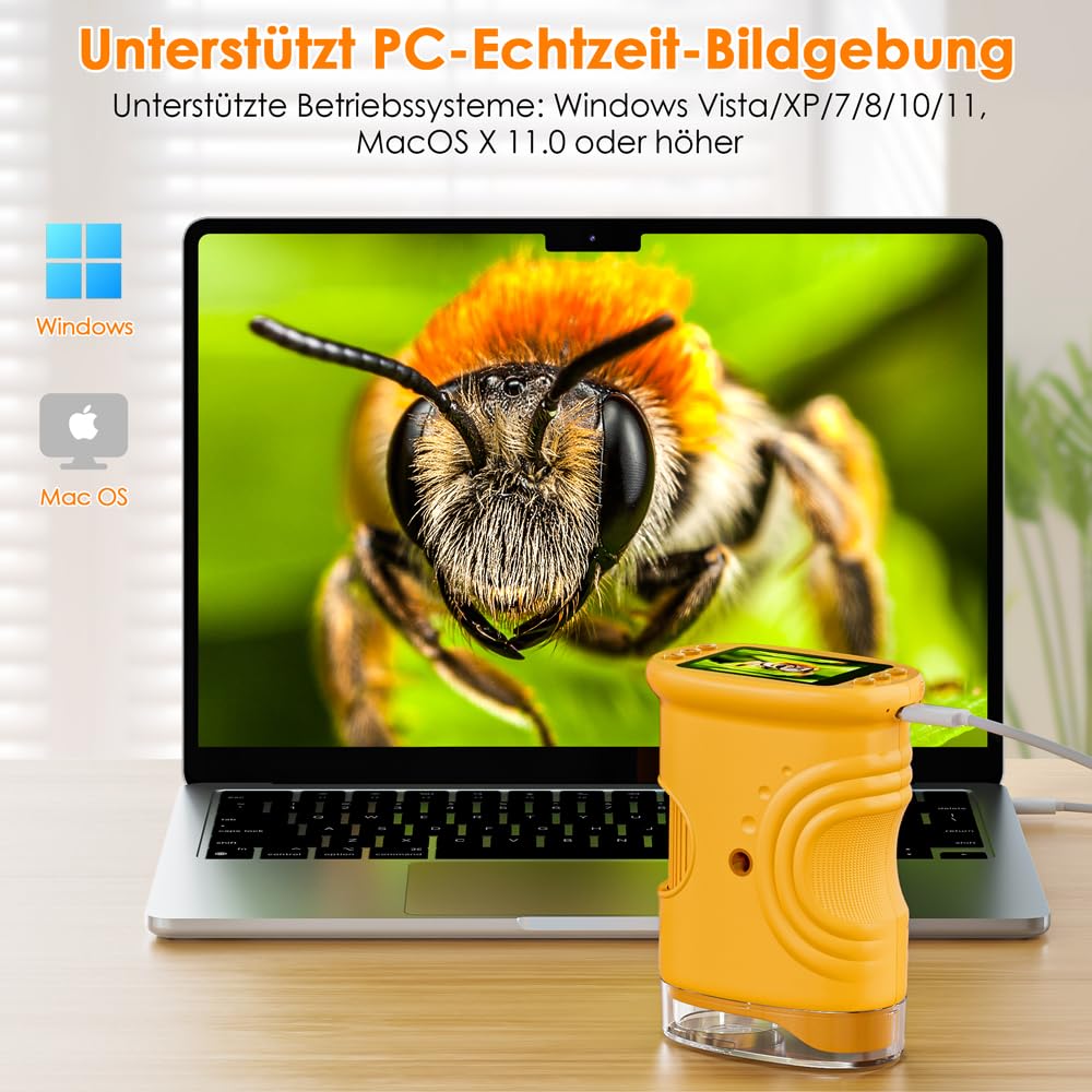 Microscopio per bambini, Temodu Microscopio Digitale da 2.0‘’, Elettronico Portatile 1000X con 8 luci LED Regolabili, può essere utilizzato come regalo di compleanno o di Natale 3 agli