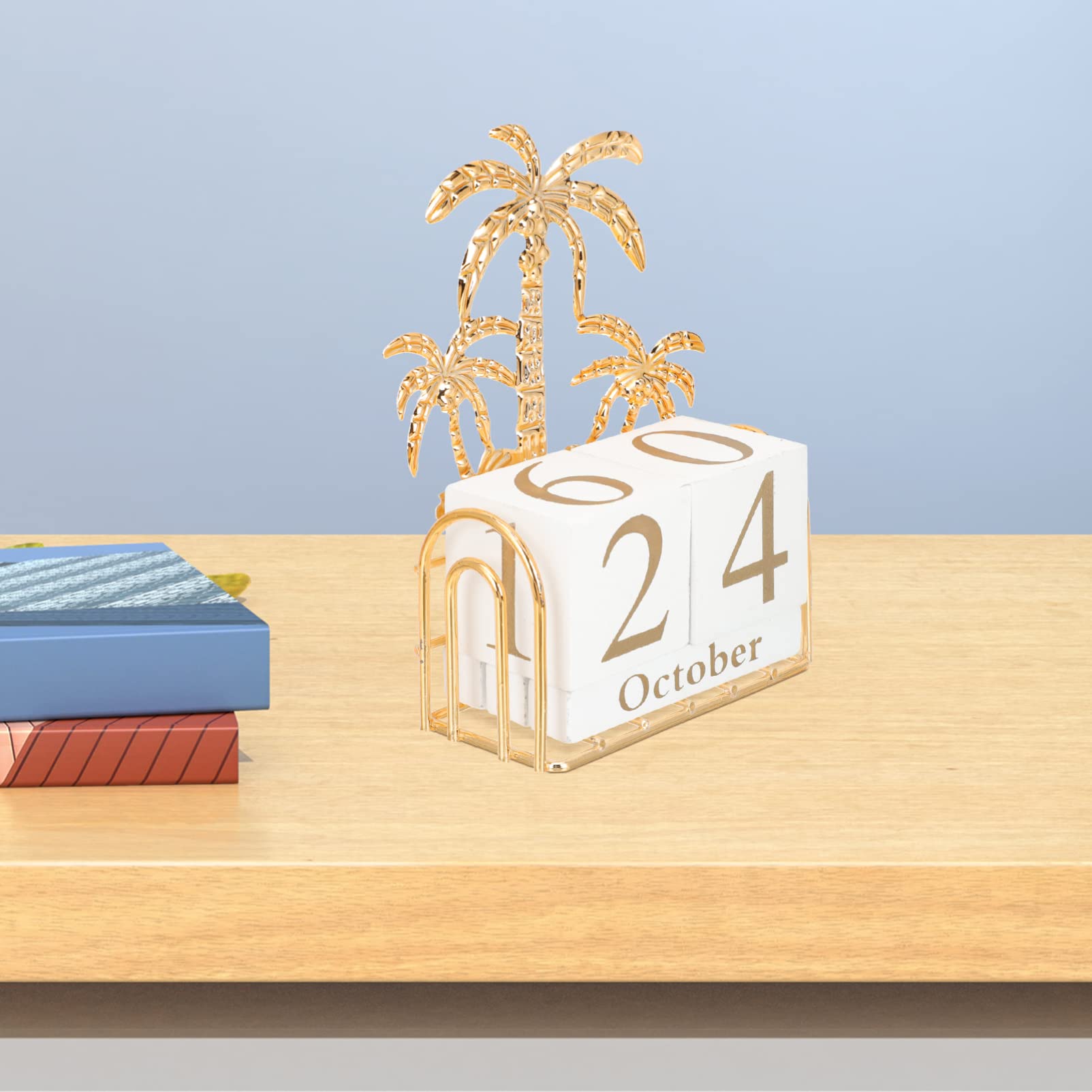NUOBESTY 2 Pezzi Calendario Da Tavolo Quadrato Calendario Artistico in Legno Decorazione Riutilizzabile Perpetuo Nessun Anno Stampa Design Creativo A Foglia Di