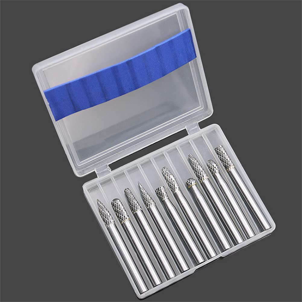Drill Bit Sets 10pcs Tungsten Carbide Burr Bits Set Rotary Burr Set 6mm Shank Double Cut Rotary Cutter Kit for Engraving Wood Working Carving Polishing and Drilling - Image 2