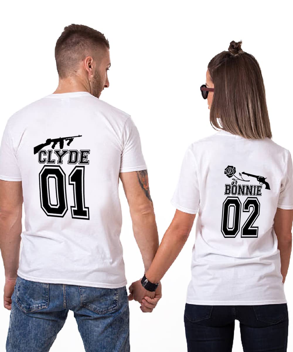 WASJMCSS Couple Shirt Matching Clyde&Bonnie for Husband and Wife Gift Wedding, Anniversary, Newlywed (Pack of One Piece) Clyde1-White-XS