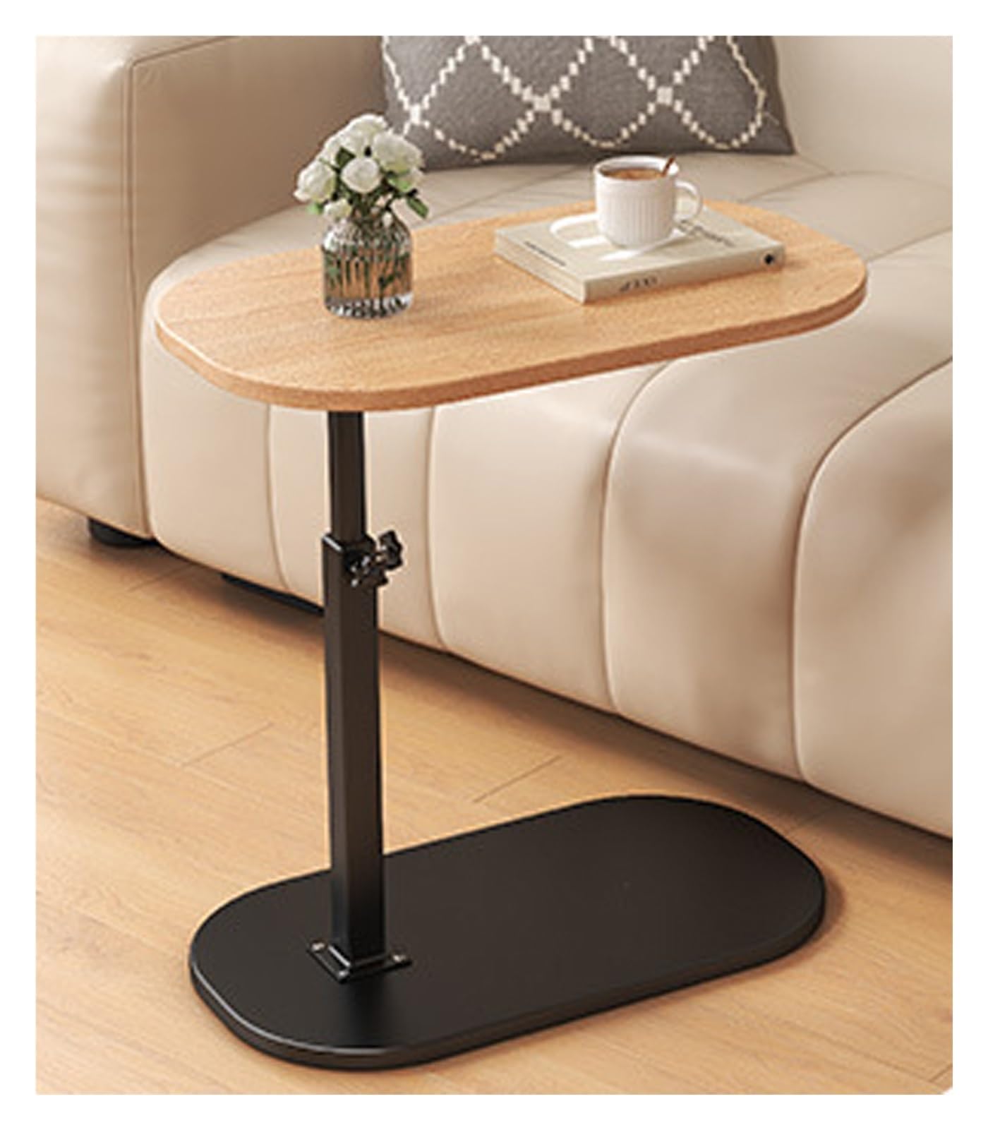SXZenSpace Adjustable CShaped Side Table 360° Rotating Small End for Sofa Living Room Bed BathtubEasy Assembly Modern Black Wood Design (Size S)
