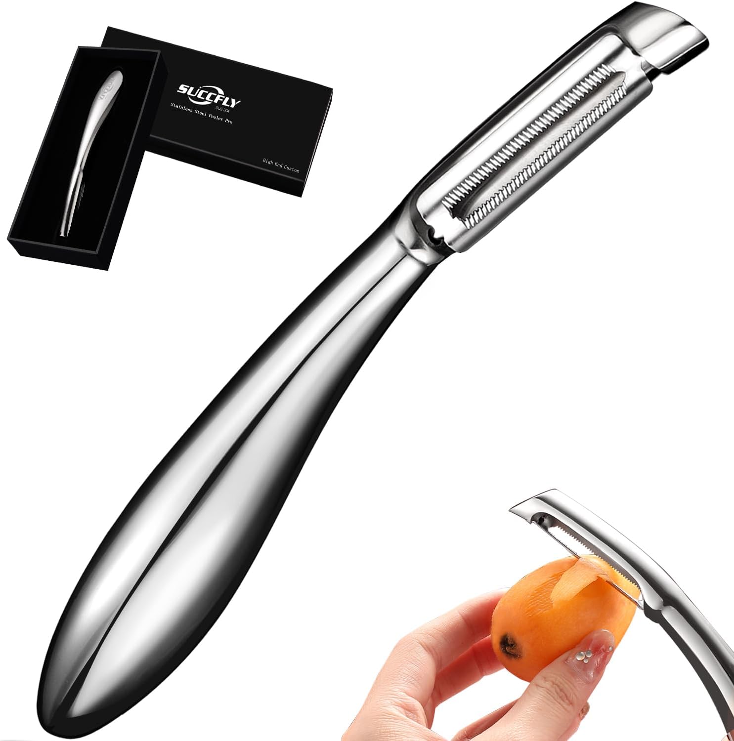 SUCCFLY Potato Peeler Stainless Steel, Premium Vegetable Peelers for Kitchen, Fruit & Veggie Peeler, Carrot Cucumber Apple Peeler，Ultra Sharp Serrated Blade，Ergonomic Non-Slip Handle (5-year warranty)