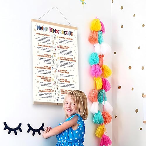 EASTJOY Kinderrechte Poster,Lernposter,Motivationsposter,als Wanddekoration für Kita oder Grundschule,Mit Teakholz-Posterleiste,DIN A2 (60x40cm) (Typ A)