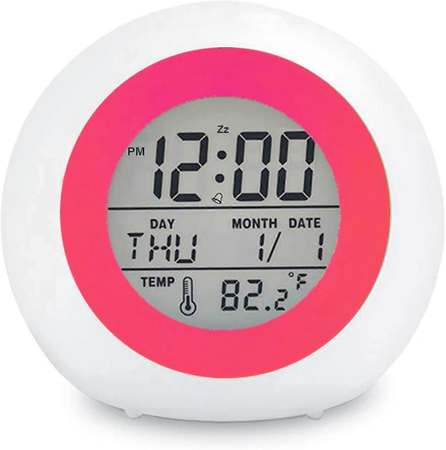 JOYHAPPST Kids Digital Alarm Clock, 7 Color Night Light, Snooze, Temperature Detect, Students To Wake