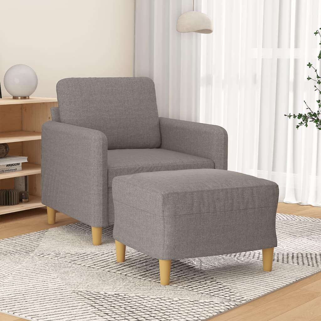 Poltrona con sgabello, colore tortora, 60 cm, rivestimento in tessuto, poltroncina imbottita, poltrona relax, comoda e rilassante, design moderno per soggiorno