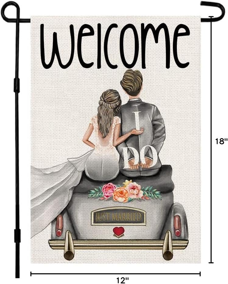 Welcome Bride and Groom Wedding Garden Flag 12 x 18 Inch Vertical Double Sided, Anniversary Holiday Party Yard Outdoor Decor DF089 - Image 6