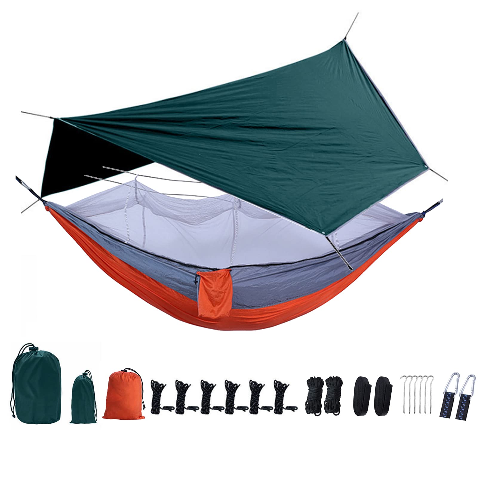 Sechseckig Zeltplanen Camping wasserdichte Tarp Mit Hängematte Sonnensegel Regenfliege Plane, Multifunktionales Anti-UV Leicht Und Kompakt Leicht Tragbar Für Reisen (Green)
