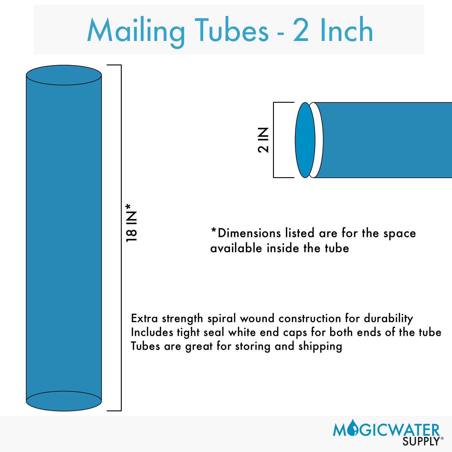 2 inch x 18 inch, Mailing Tubes with Caps (34Pack) | MagicWater Supply