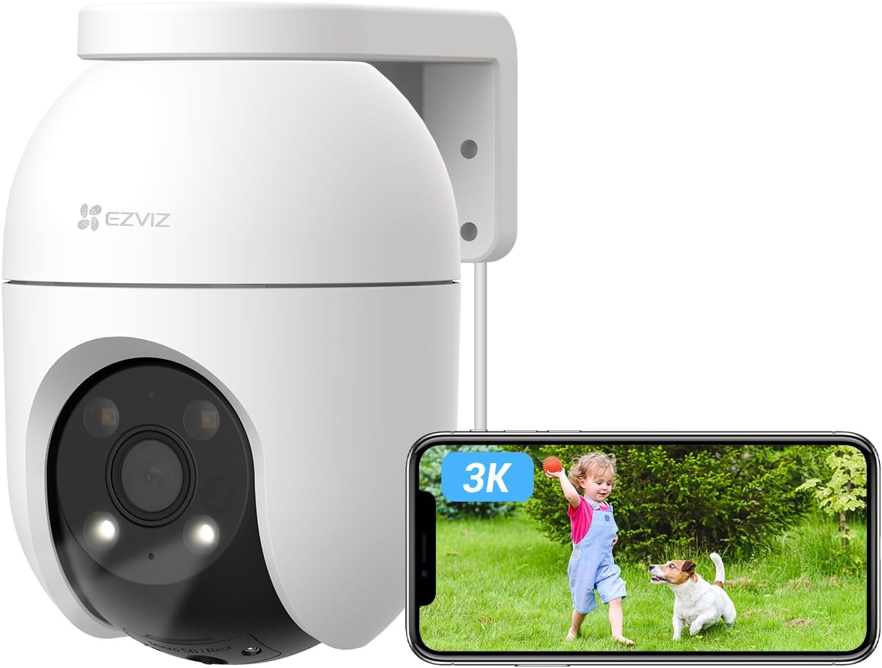 3K CCTV Camera for Home Wifi, Outdoor Surveillance Camera, 360° Coverage, AI Human/Vehicle Shape Detection, Auto-Zoom Tracking, Color Night Vision, Weatherproof, Two-Way Talk, C8C 5MP 3K