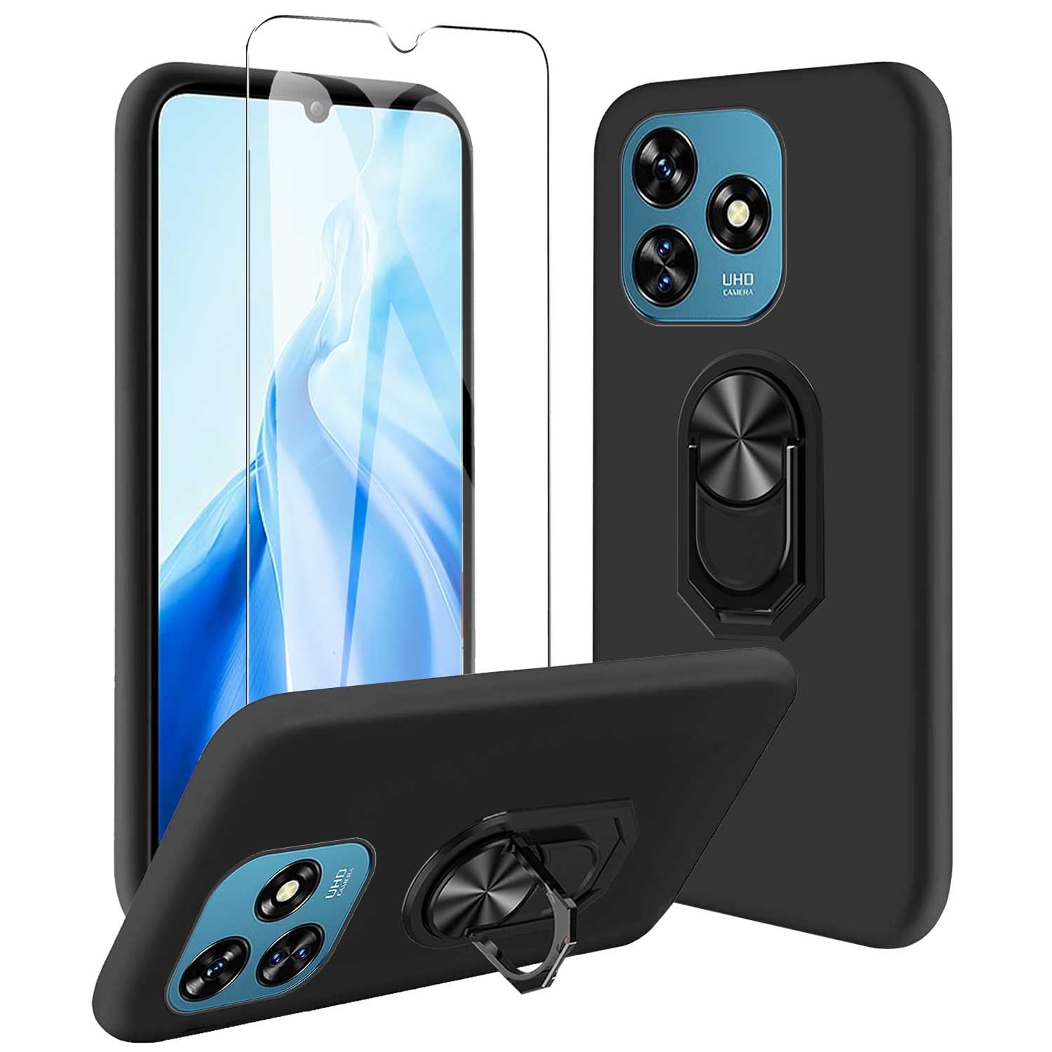 WXPPJ Custodia per Oukitel C51 Cover, Trasparente Silicone TPU Case, Antiurto Bumper Protezione + Vetro Temperato Pellicola Protettiva per Oukitel C51 ( 6.80) - XV48
