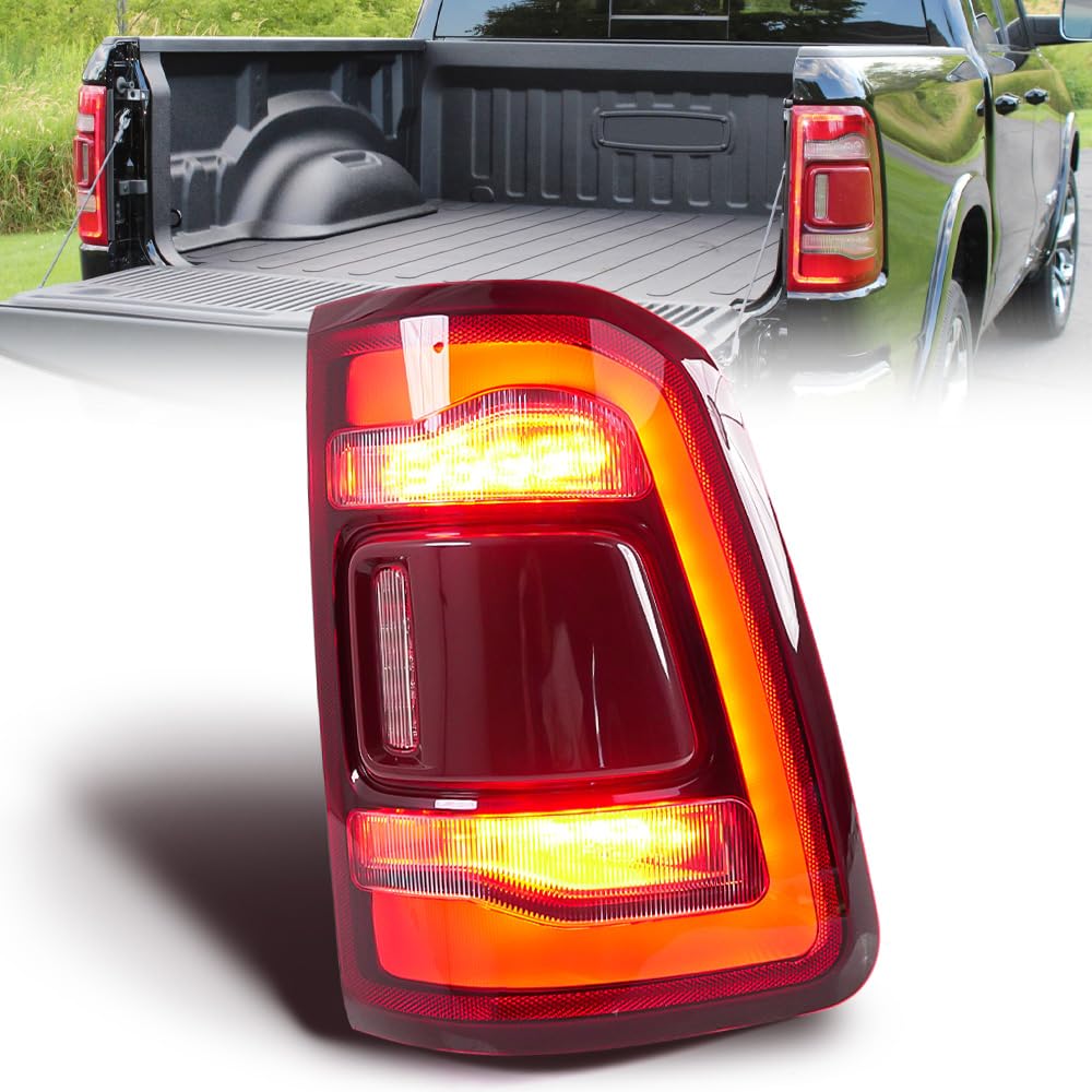 Aumzong Right Passenger Side Tail Light for 2019 2020 2021 2022 Dodge Ram 1500#Replace LED Rear Lamp Assembly-Red Lens 55112991AC 55112991AD CH2800217
