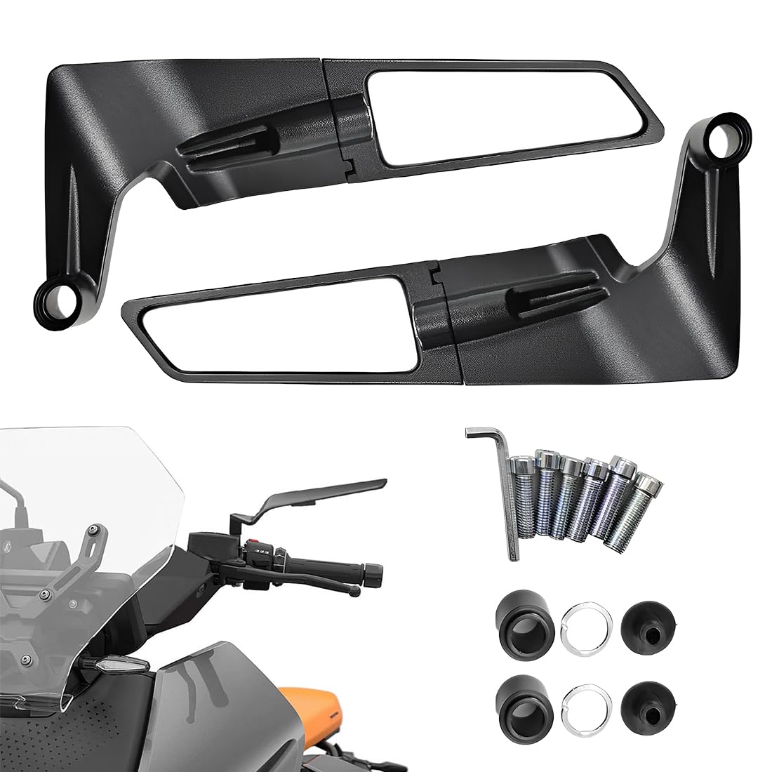 GXGM 1 Paire Rétroviseurs de guidon de moto réglables universels, retroviseur moto, rétroviseurs latéraux de moto, rétroviseurs latéraux Stealth Wind pour Z650 Z900 Z1000 Duke 390 790 1290 MT07 MT09
