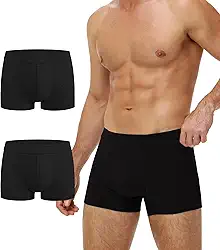 Battewa Roupa íntima masculina lavável para incontinência, roupa íntima absorvente à prova de vazamento urina 50ml, boxers de algodão masculina pacote com 2 (preto, PP)