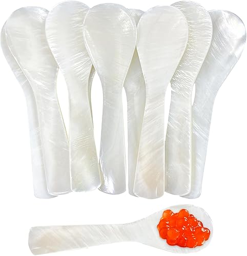 10 cucharas de caviar de nácar con mango redondo, cuchara de perla hecha a mano para caviar, huevo, café, helado, servicio de restaurante (blanco,