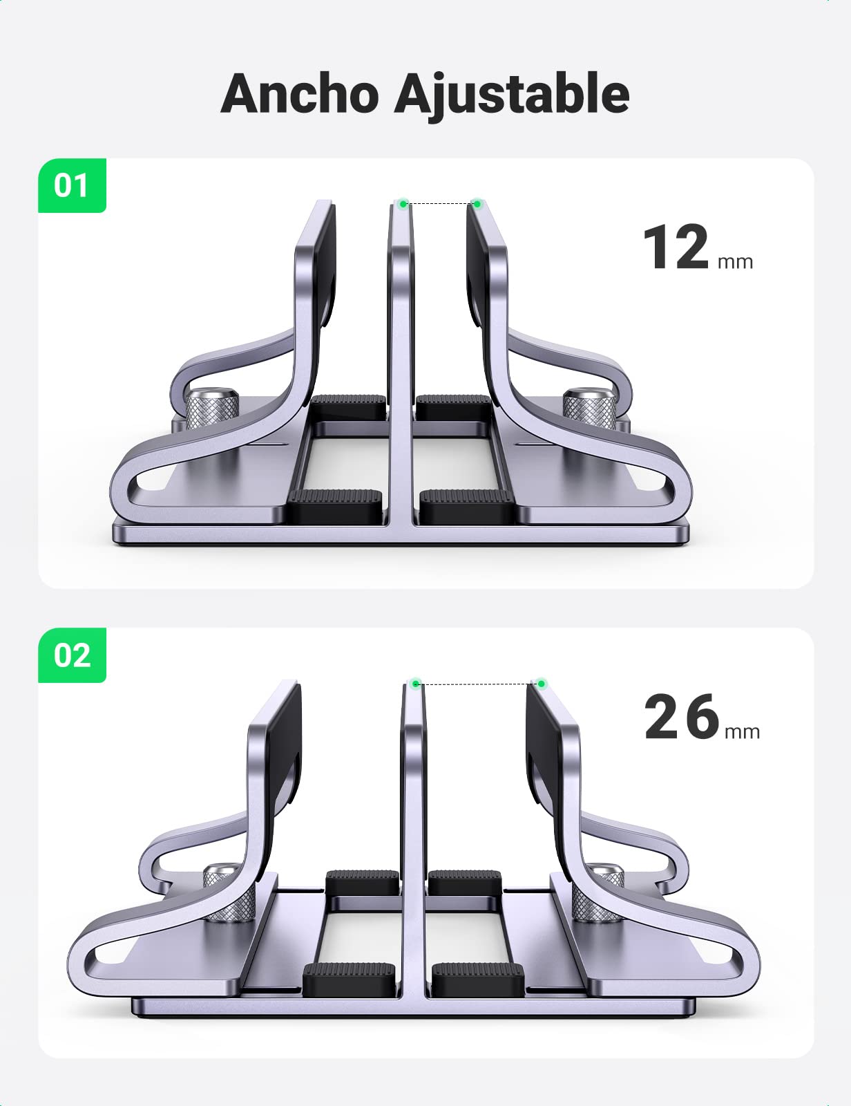 UGREEN Soporte Vertical para Portátil Ajustable con 2 Ranuras, Elevador Laptop Stand de Mesa Compatible con MacBook Pro/Air, Matebook, HP, iPad, Tableta y Otro Gris