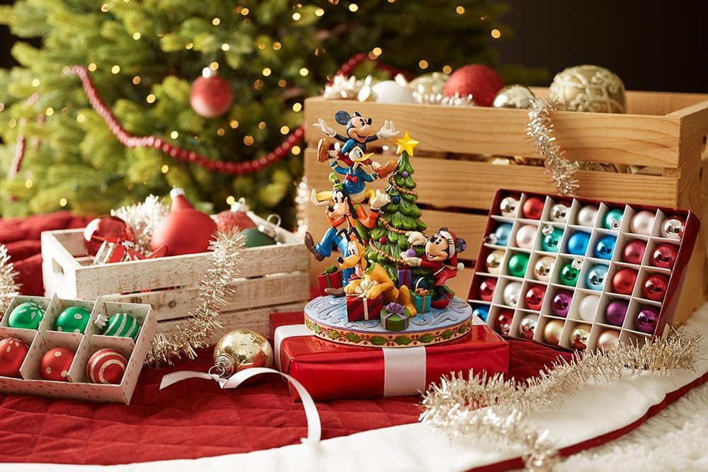 Enesco Disney Traditions by Jim Shore The Fab Five Decorating The Christmas Tree Lit Figurine, 8.26 Inch, Multicolor