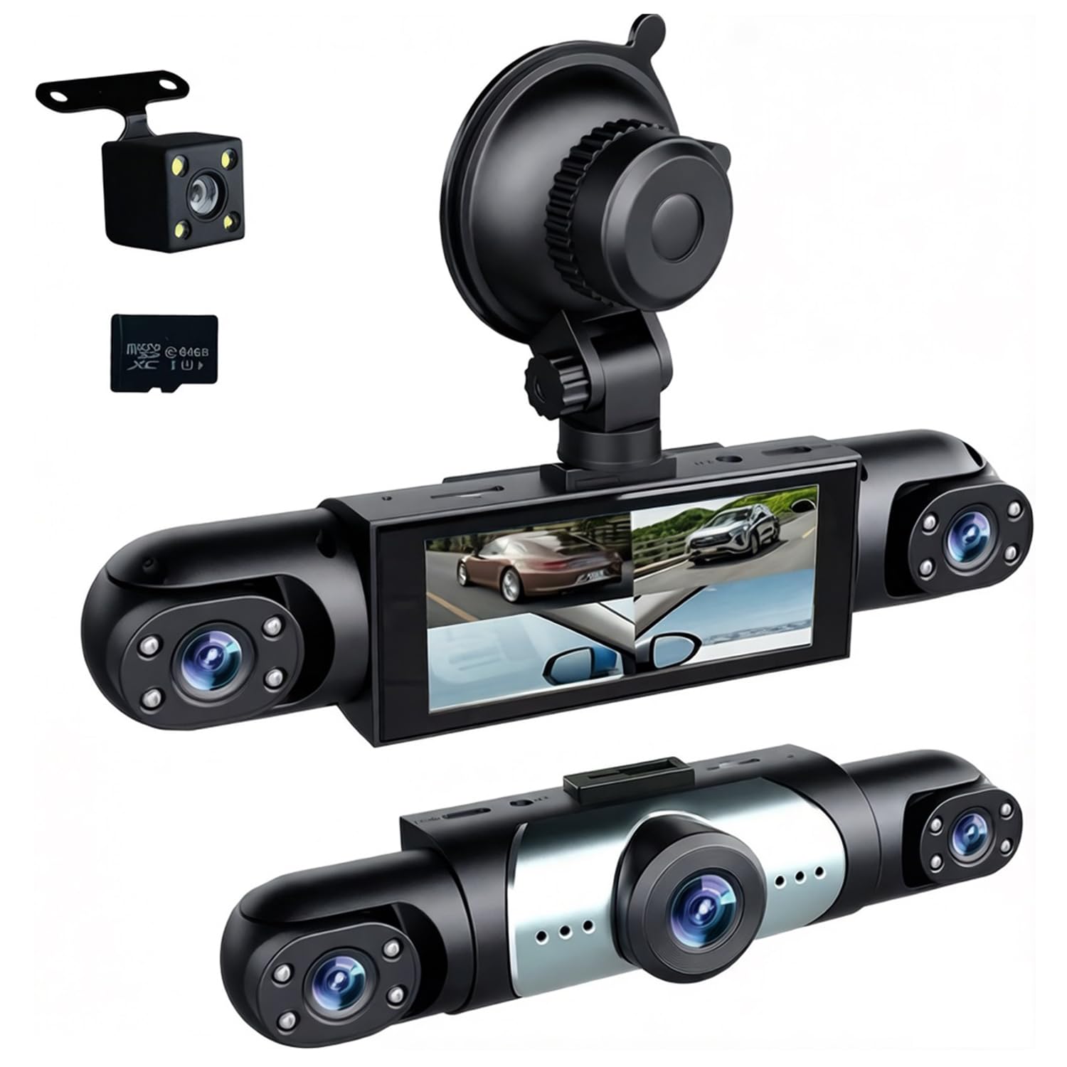 360 Full View Dash Cam Front and Rear Inside 4 Channel Dashcam 1080P Full HD Dash Camera for