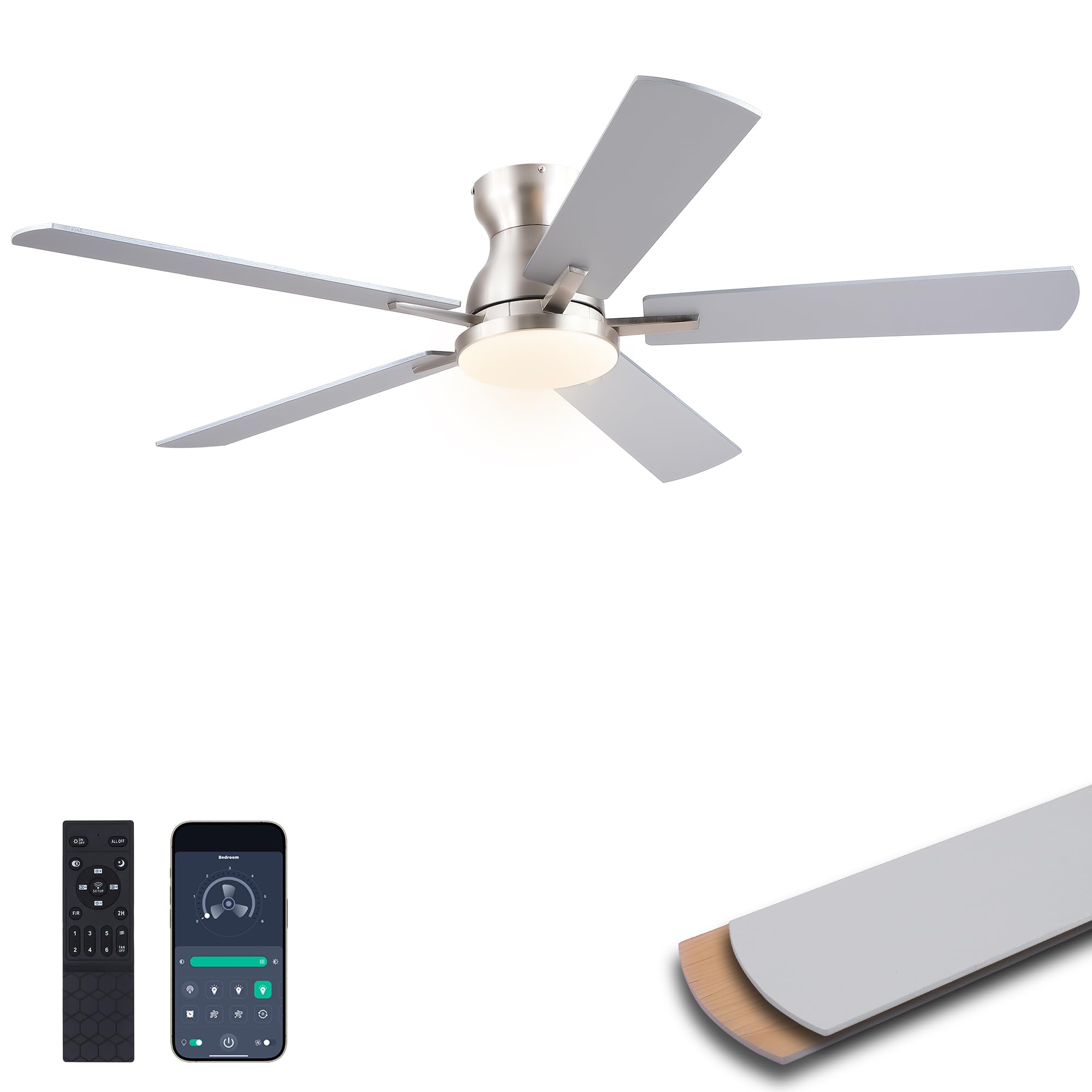 Photo 1 of Ayaoty 52 Inch Low Profile Ceiling Fan with Light - Nickel