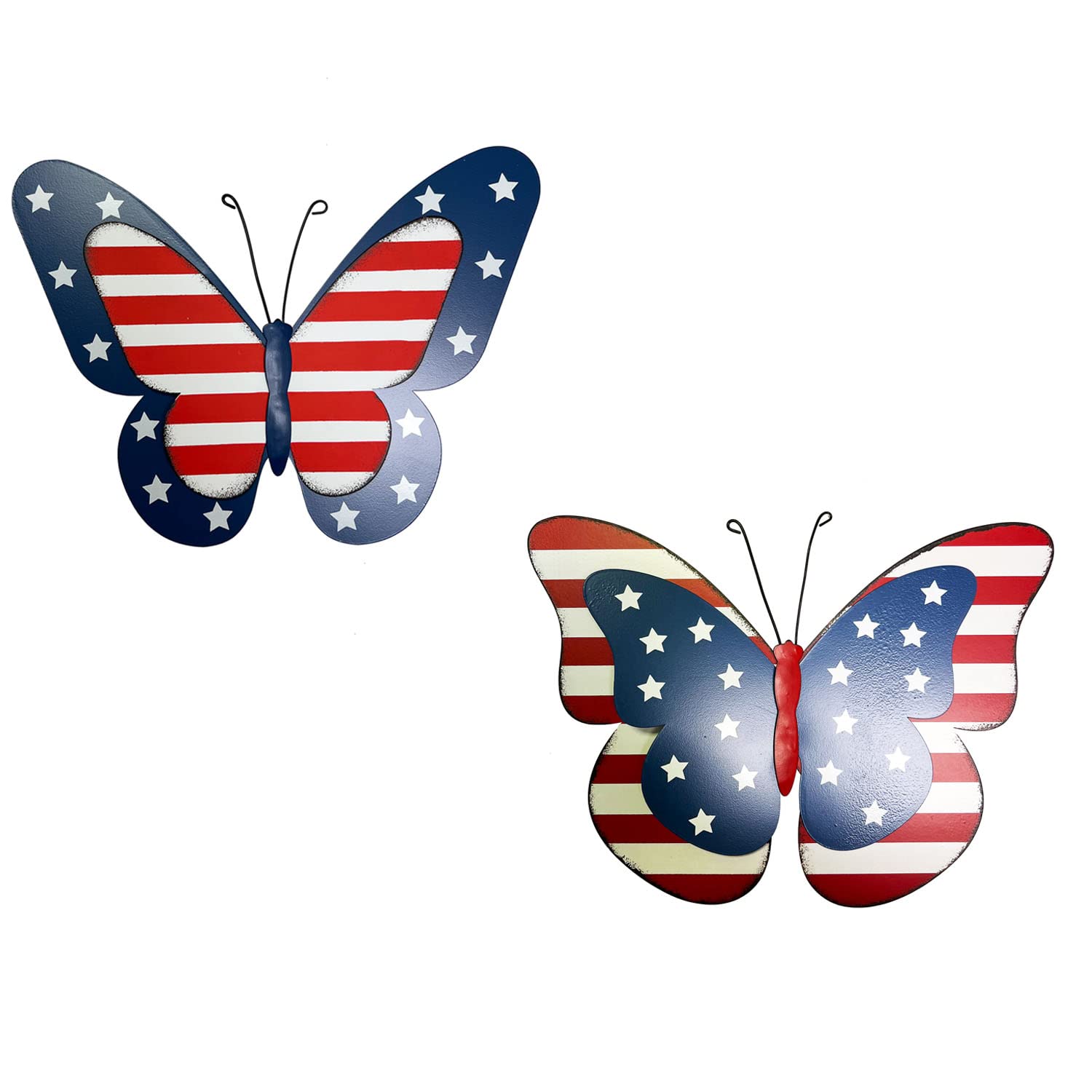 SAGUZOU Rustic Hanging Metal American Flag Patriotic Butterfly Wall Door Yard Fence Signs 4th of July White Blue Red Independence Day Memorial Day