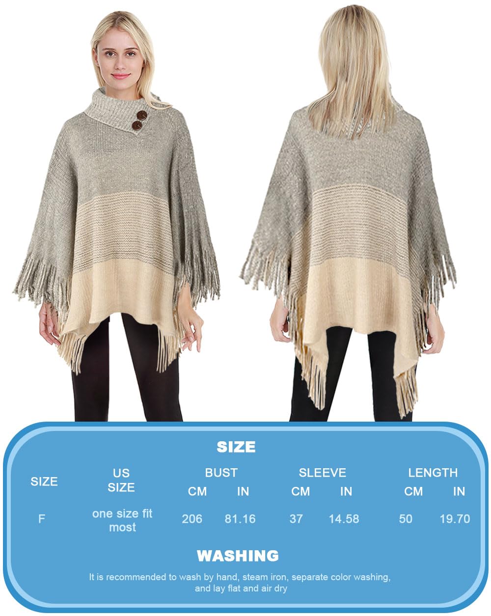 JFAN Poncho Donna Invernale Mantella Donna Poncio Invernali Caldo Elegante con Frange a Collo Alto con Maniche Bottoni