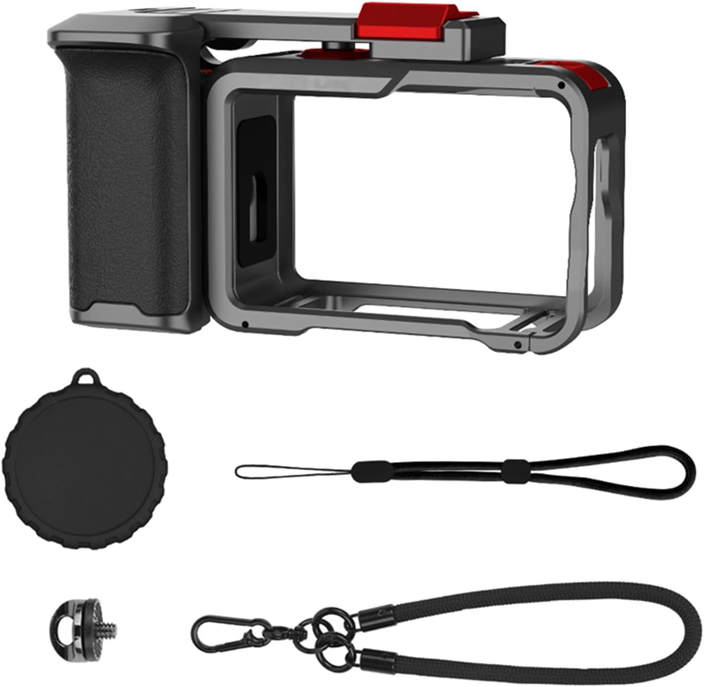 Street Grip Kit for DJI Osmo Action 6, Metal Rabbit Cage Camera Grip Holder with Ergonomic Design, Aluminum Alloy Frame Cage for DJI OSMO Action 6 Action Camera Accessories (Gunmetal)