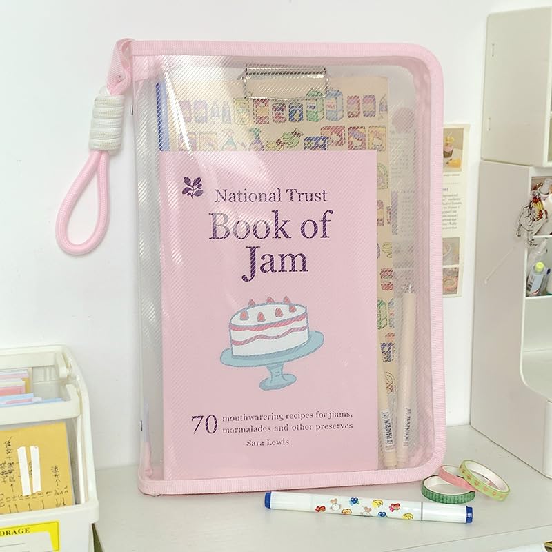 3Pcs A4 File Folders Set, Zip Wallets, Cute Cartoon Mesh Zip Folder with Wrist Strap, Pocket Folders, Ziplock Bags, Zipper Bag, Document Folder, File Bag for School, Office, Travel (Pink)