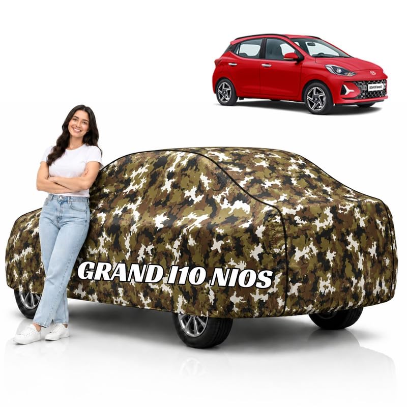 Image of Mind-Blowing 2026 100% Waterproof Grand i10 Car Cover | Polyester Car Body Cover for Rain & Sun | UV Protection, Dustproof, Scratch Resistant, Windproof, Heat Resistant, Custom Fit (Jungle)