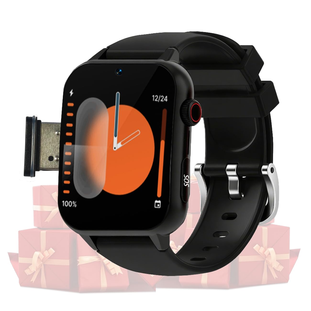 Pulsera Llamada Emergencia Para Personas Mayores, Reloj Inteligente Con Múltiples Idiomas Y Alerta SOS, Videollamadas HD, Relojes Para Personas Mayores/padres MayoresBlack,1.95*1.57*0.47 inch