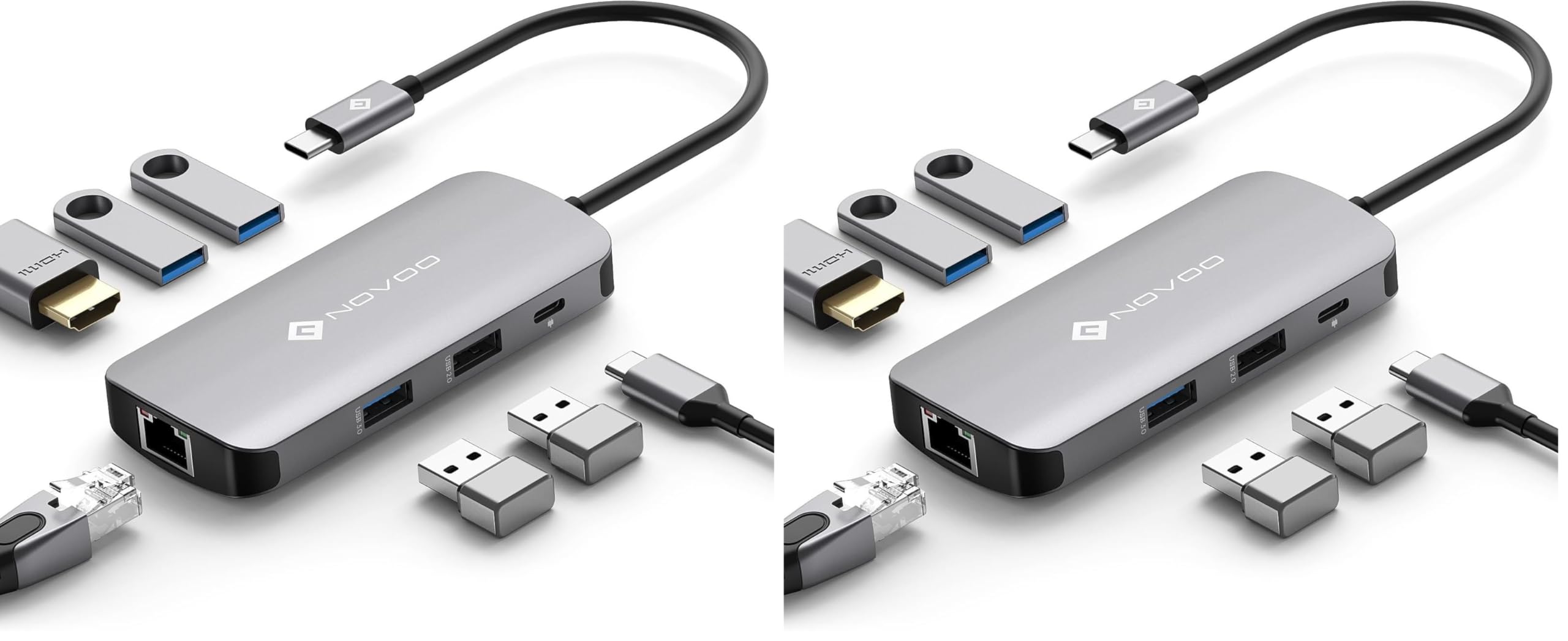 Hub USB C, NOVOO 7 in 1 multiporta Adattatore da HDMI 4K, Ethernet RJ45, 3 USB 3.0 & USB 2.0, tipo C 100W PD Docking Station Compatibile con MacBook Pro/Air,Surface Pro/Go,Pad Pro/Air,Dell,HP