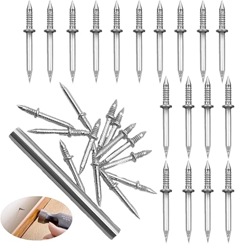 UtySty Paquete de 50 zócalos de madera para montaje en pared, tornillo de doble extremo, clavo invisible, conector de 2 cabezas, fijador especial