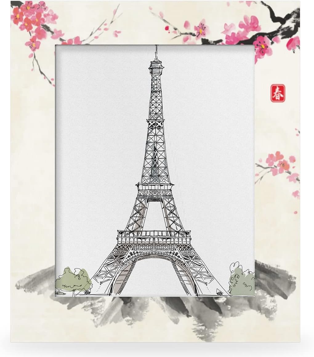 5x7 Picture Frame Japanese Fuji Mountain Cherry Blossom Photo Frame for Wall and Tabletop Display Wooden Photo Picture Frame Home Decor