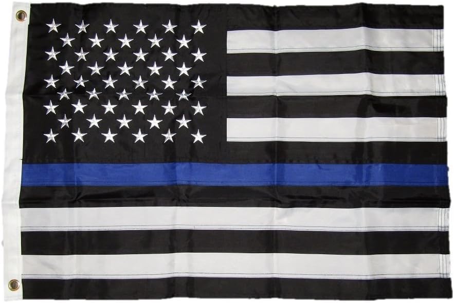 Embroidered Police USA Memorial Blue Sewn Nylon Flag 2'x3' Thin Blue Line