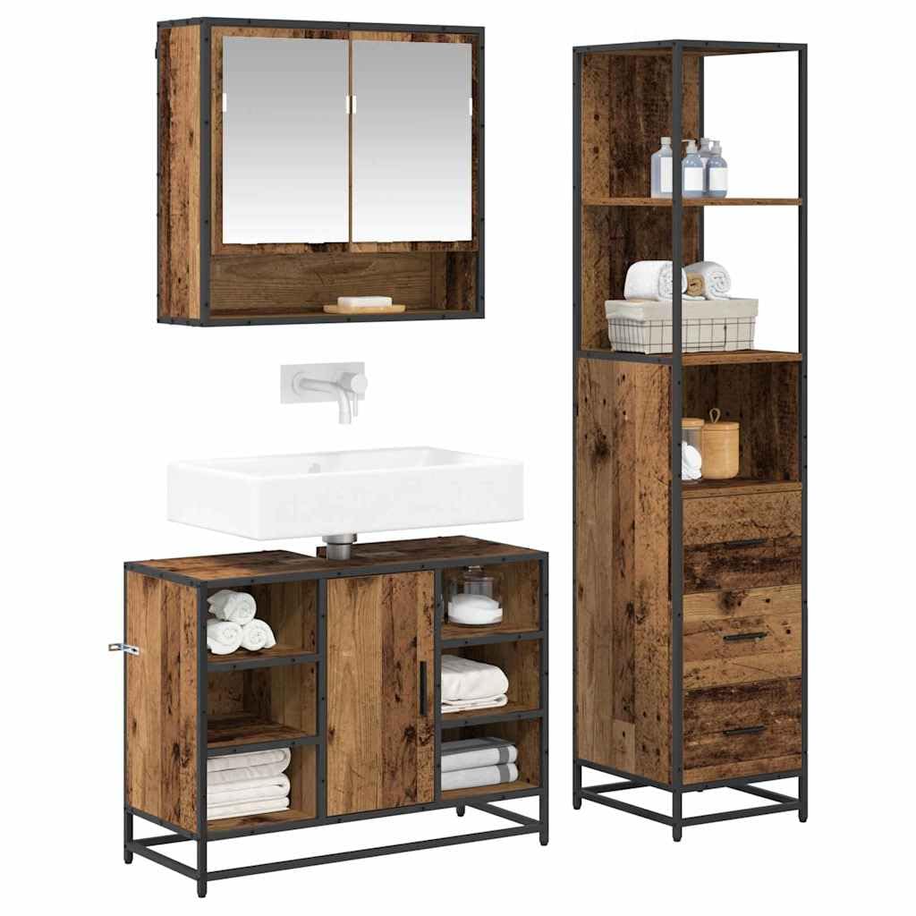 Juego de muebles de baño (3 piezas, madera recuperada)
