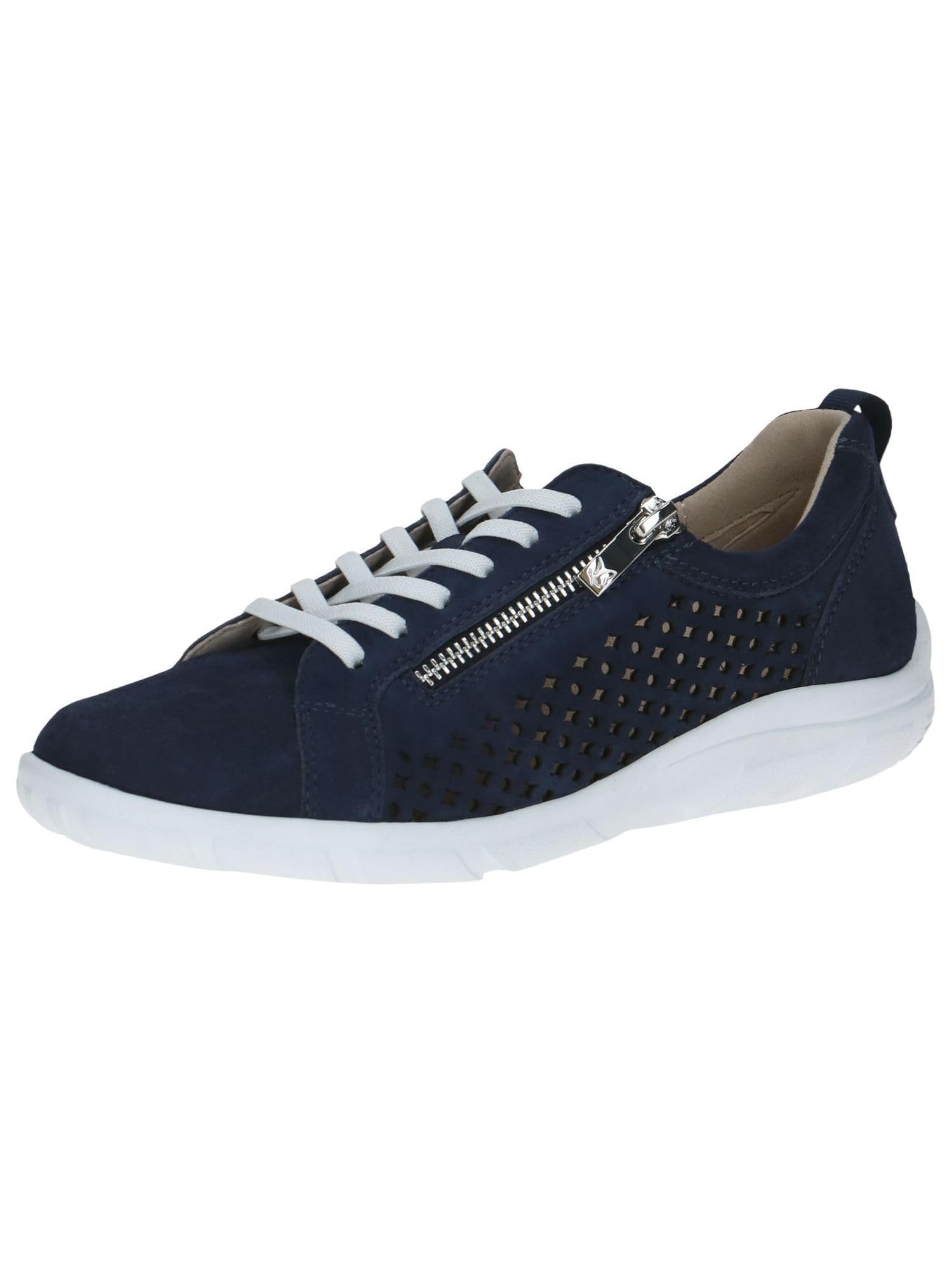 CAPRICE Women's Flat Sneakers with Perforated Design Low Top, Blue (Ocean Suede), 7.5 UK