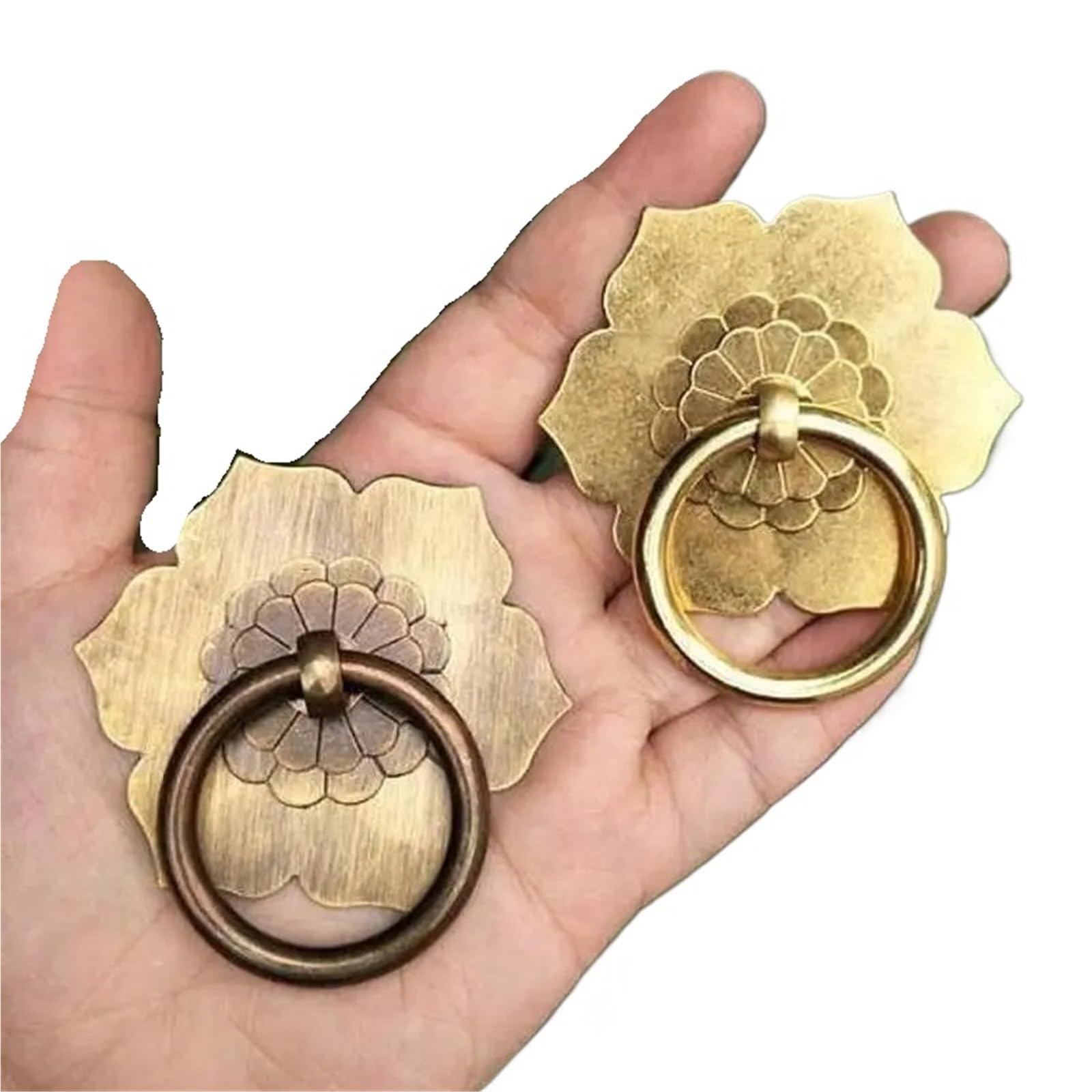 bogniga 6PCS Antique Bronze Brass Drawer Knob Back Plate Drop Ring Pulls Dresser Knobs Kitchen Cabinet Door Handles Cupboard(4cm Antique Brass)