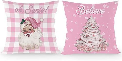 Miniatura 1 de Juego de 2 fundas de almohada rosas de Navidad de 18 x 18 pulgadas, fundas de almohada de Navidad rosa, decoración de Navidad rosa, fundas de
