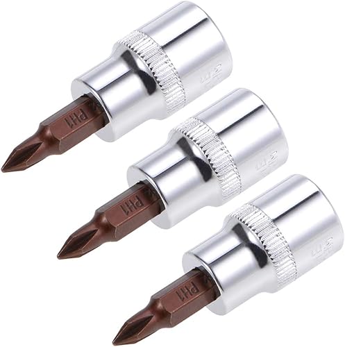 uxcell 3/8" Drive x PH1 Phillips Bit Socket, S2 Brocas de acero, CR-V Sockets 1.890 in Longitud (solo para uso manual), 3 piezas