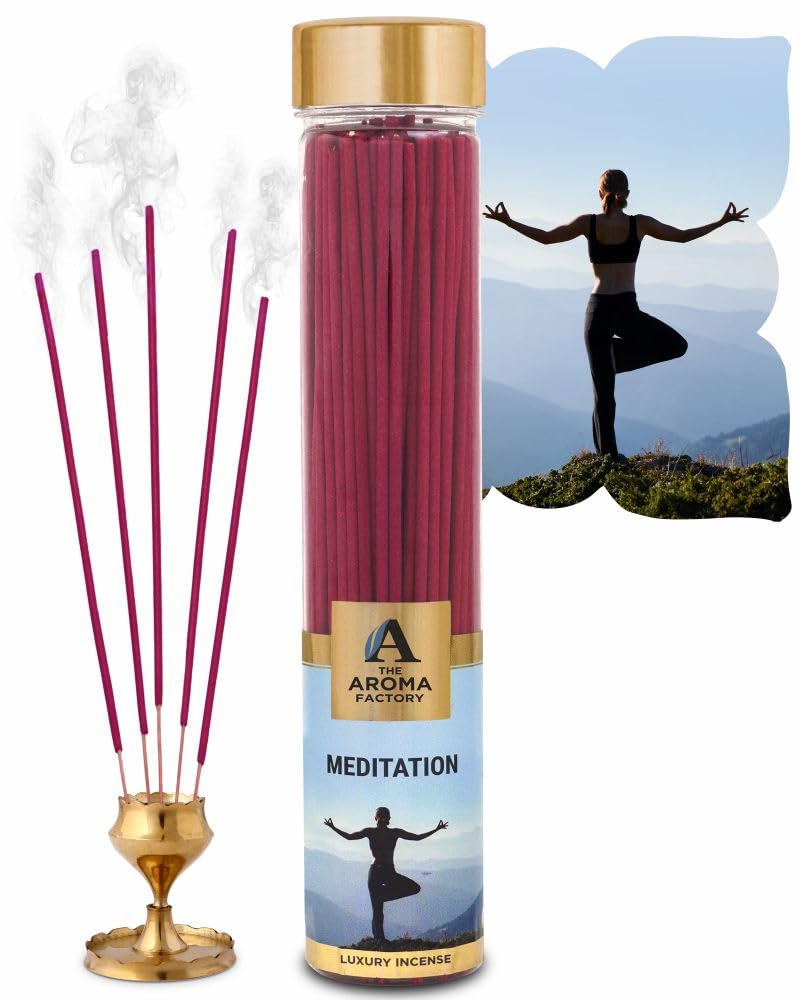 The Aroma Factory Organic Incense Sticks Meditation, Stress Relief, Sensuality & Energizing (Herbal Agarbatti for Mental Focus, Relaxes Mind & Body,Positive Energy) 4 x 100g Bottle with jute bag