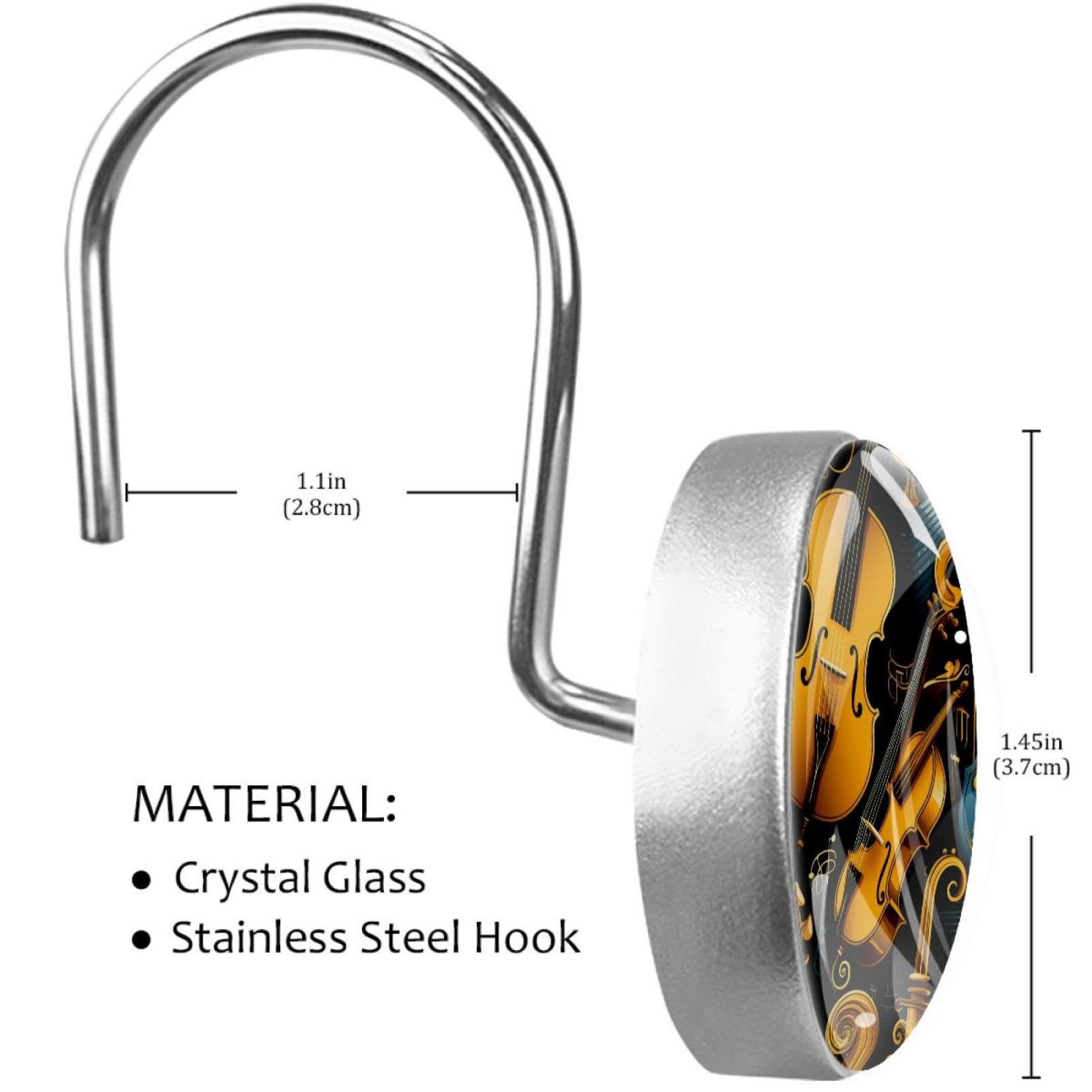 Set di 12 ganci decorativi per tende da doccia e bastoni per tende, motivo strumento