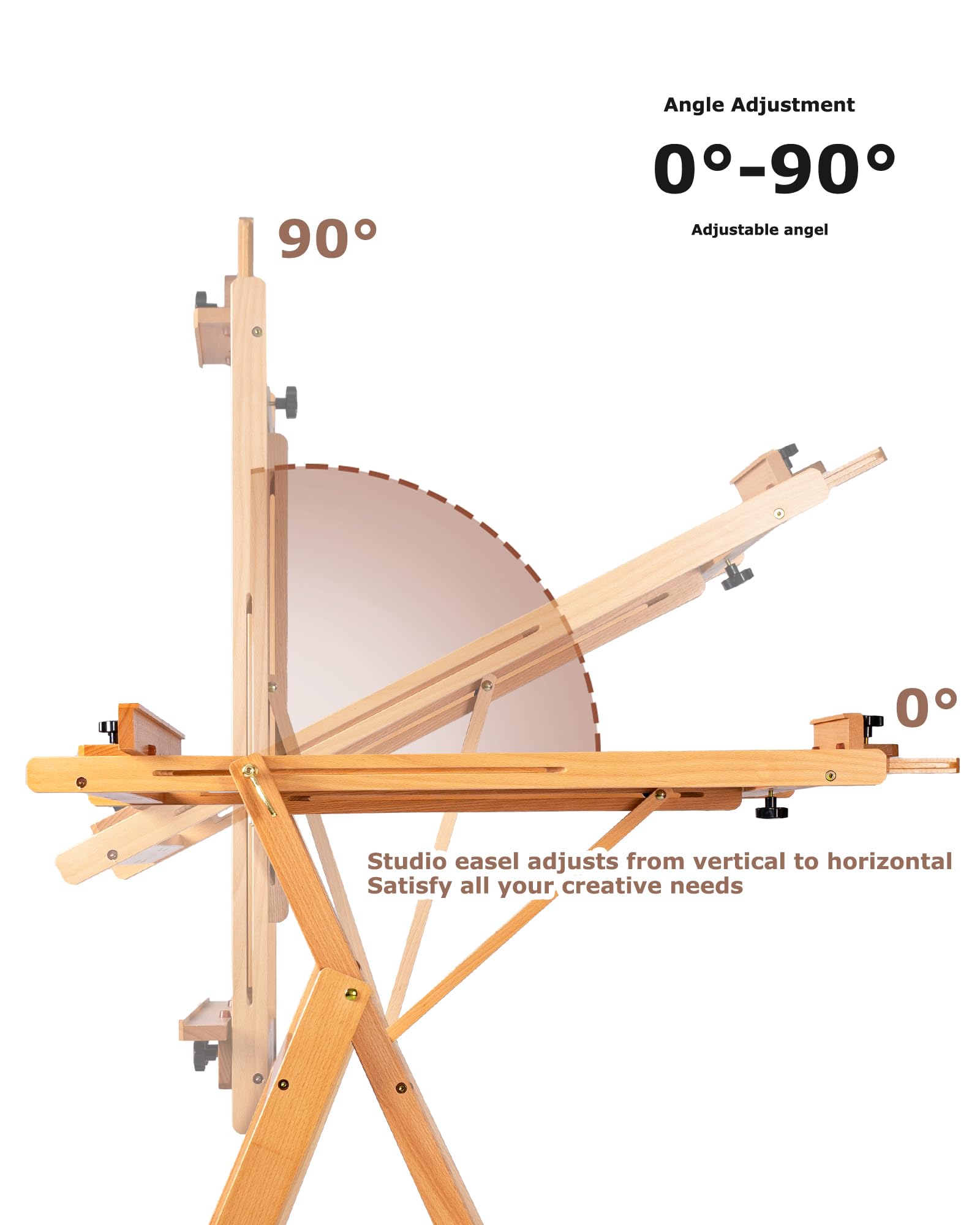 DJAR Houten H-Frame Studio Ezel, Verstelbare Massief Beukenhouten Art Ezel Stand voor Aquarel, Acryl en Olieverf, Houd Canvas tot 61 inch, Natuurlijk