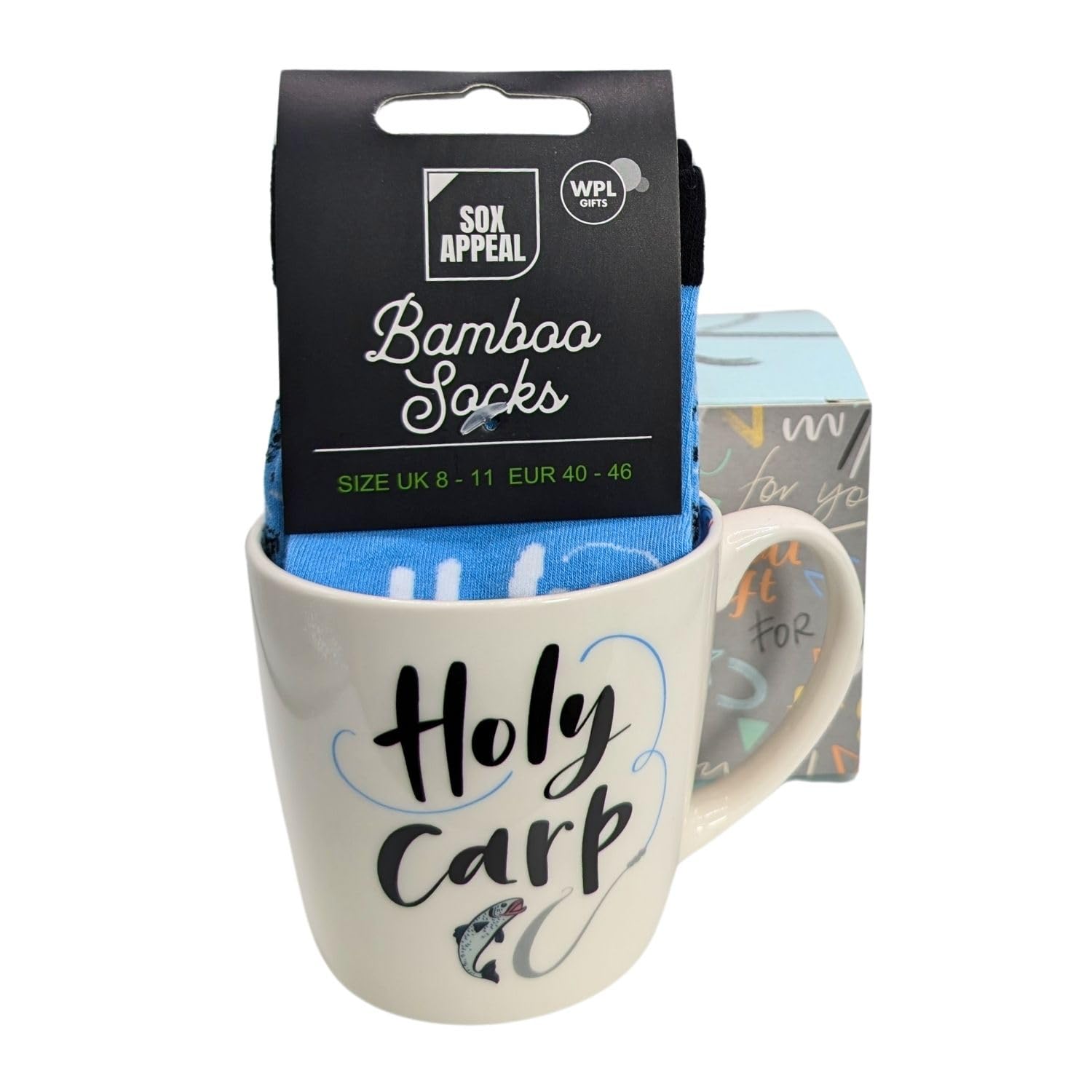 Holy Carp Fishing Mug & Socks Set for Him Gift Set Gift Idea MSISO184M, Earthy Tone