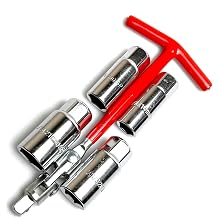 5 PCS Spark Plug Socket Wrench, T-Handle & 14mm/16mm/18mm/21mm Heavy Duty Spark Plug Remover Installer Set, Universal Maintenance Tool for Most Cars, Motorcycles, Lawn Mowers Red