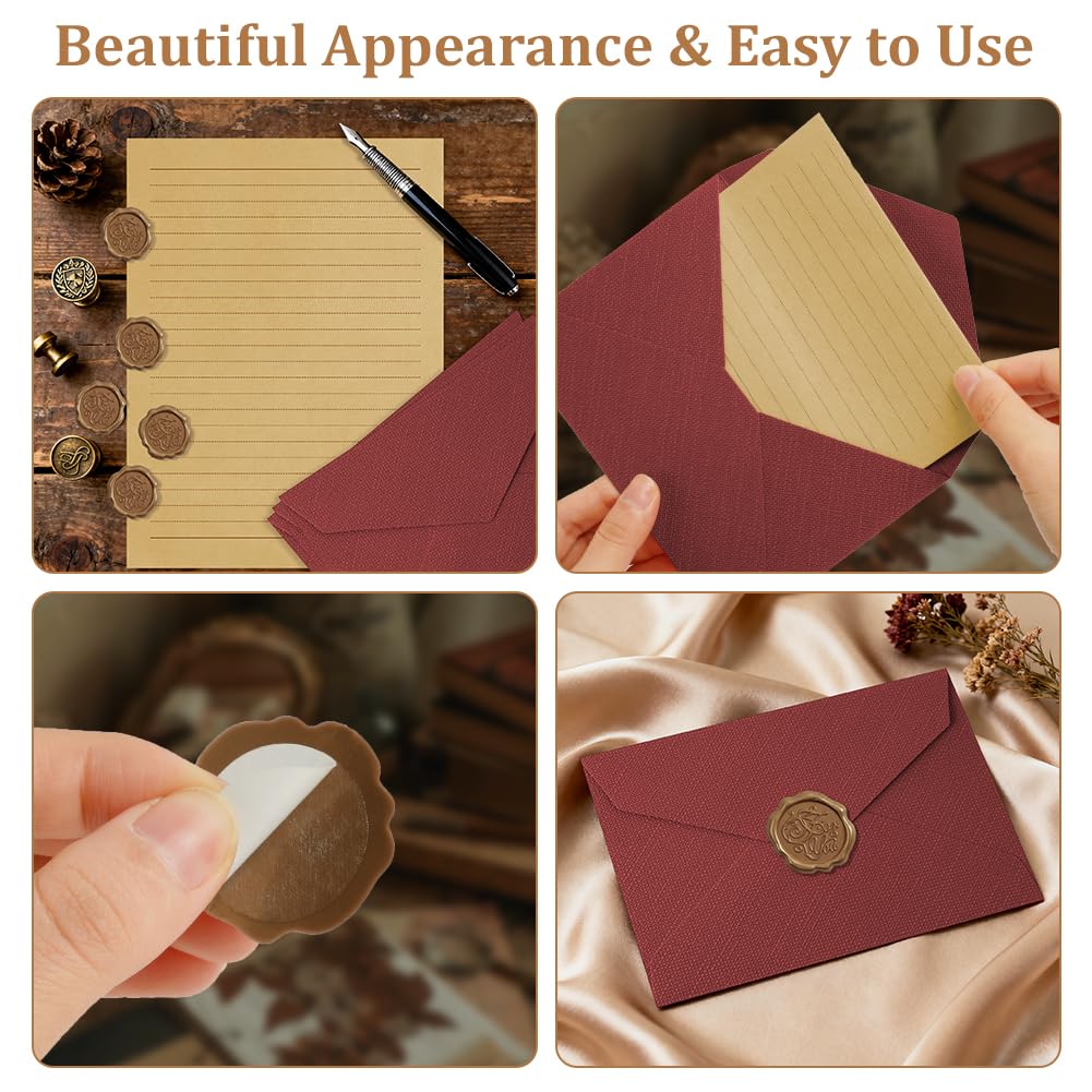 Kit per Scrivere Lettere Antiche 22 Pezzi, Buste Vintage, Carta da Lettere, Sigilli di Cera, Rosso + Bianco