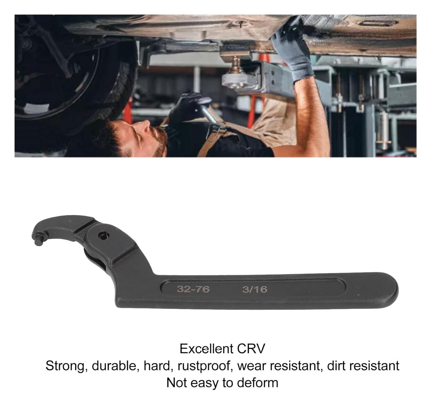 Llave de gancho de llave, cabeza redonda ajustable de 1 1/4 a 3 pulgadas, CRV para equipos mecánicos de vehículos, ideal para apretar tuercas y rodamientos