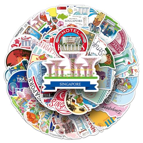 シンガポール Singapore マーライオン 東南アジア 世界旅行 海外旅行 民族 文化 異国情緒 トラベル シール ステッカー (50枚YJ)のサムネイル