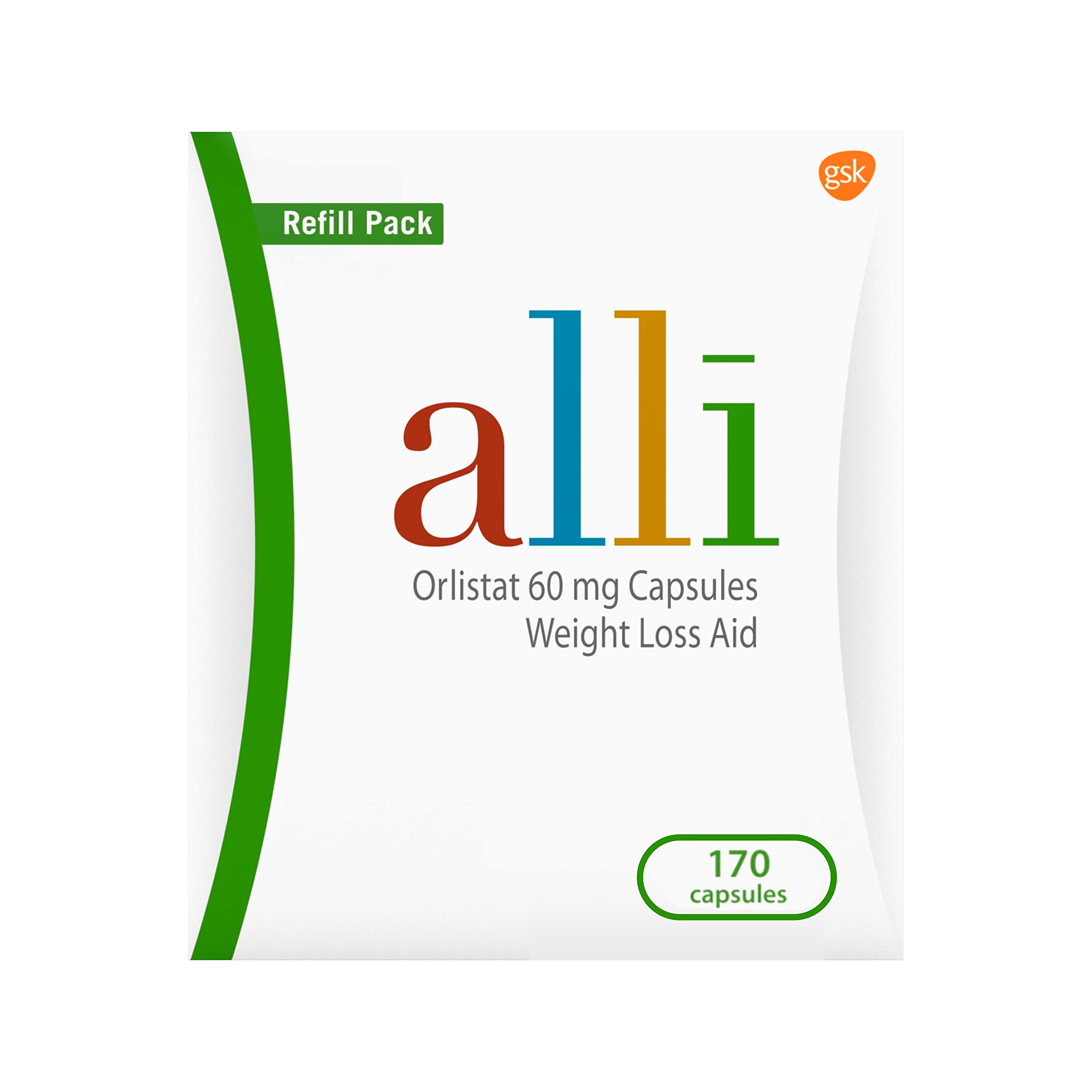 alli Weight Loss Supplement, Orlistat 60 mg Capsules, 170 Count Refill Pack
