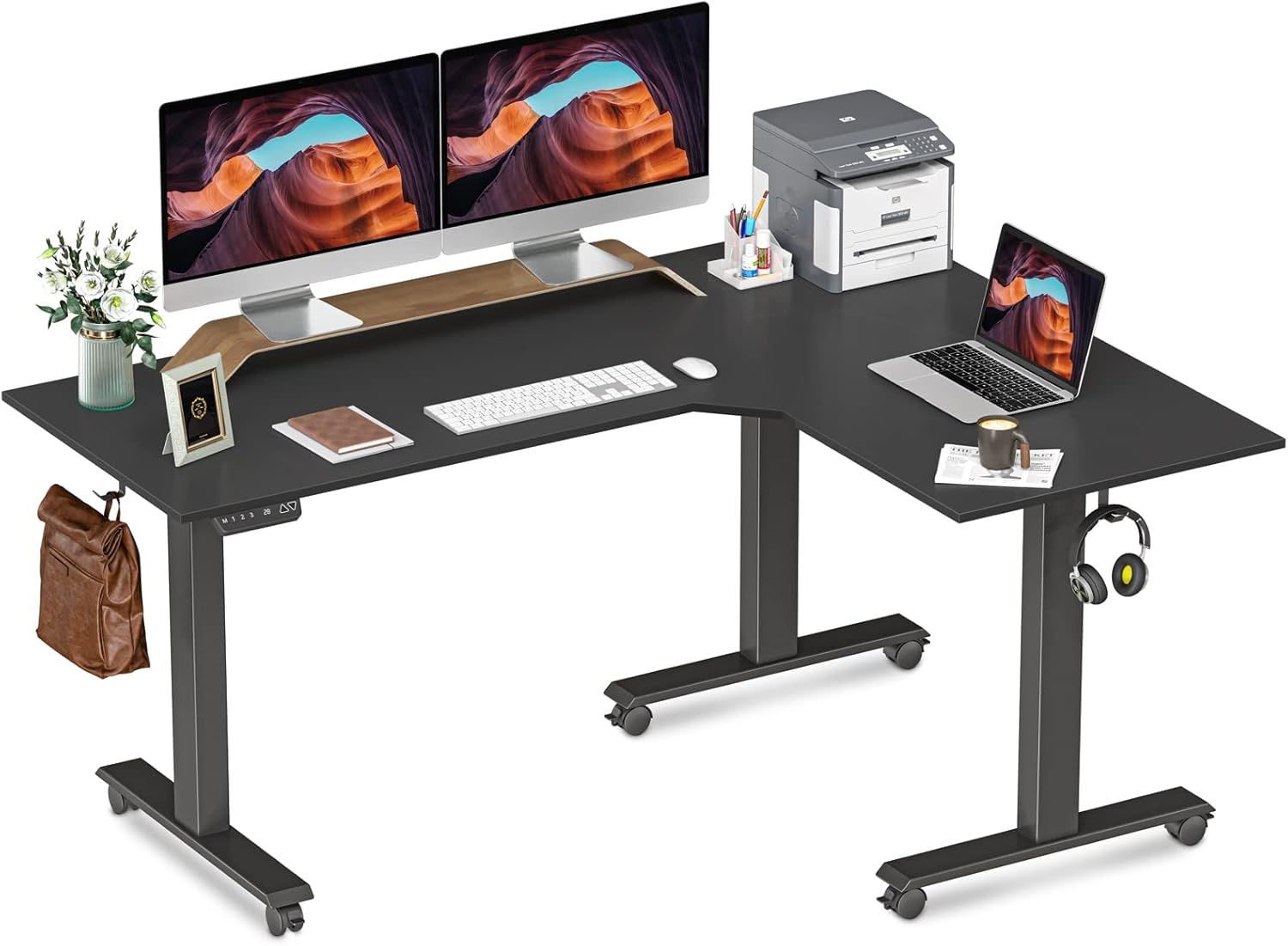 FEZIBO Triple Motor LShaped Electric Standing Desk, 63